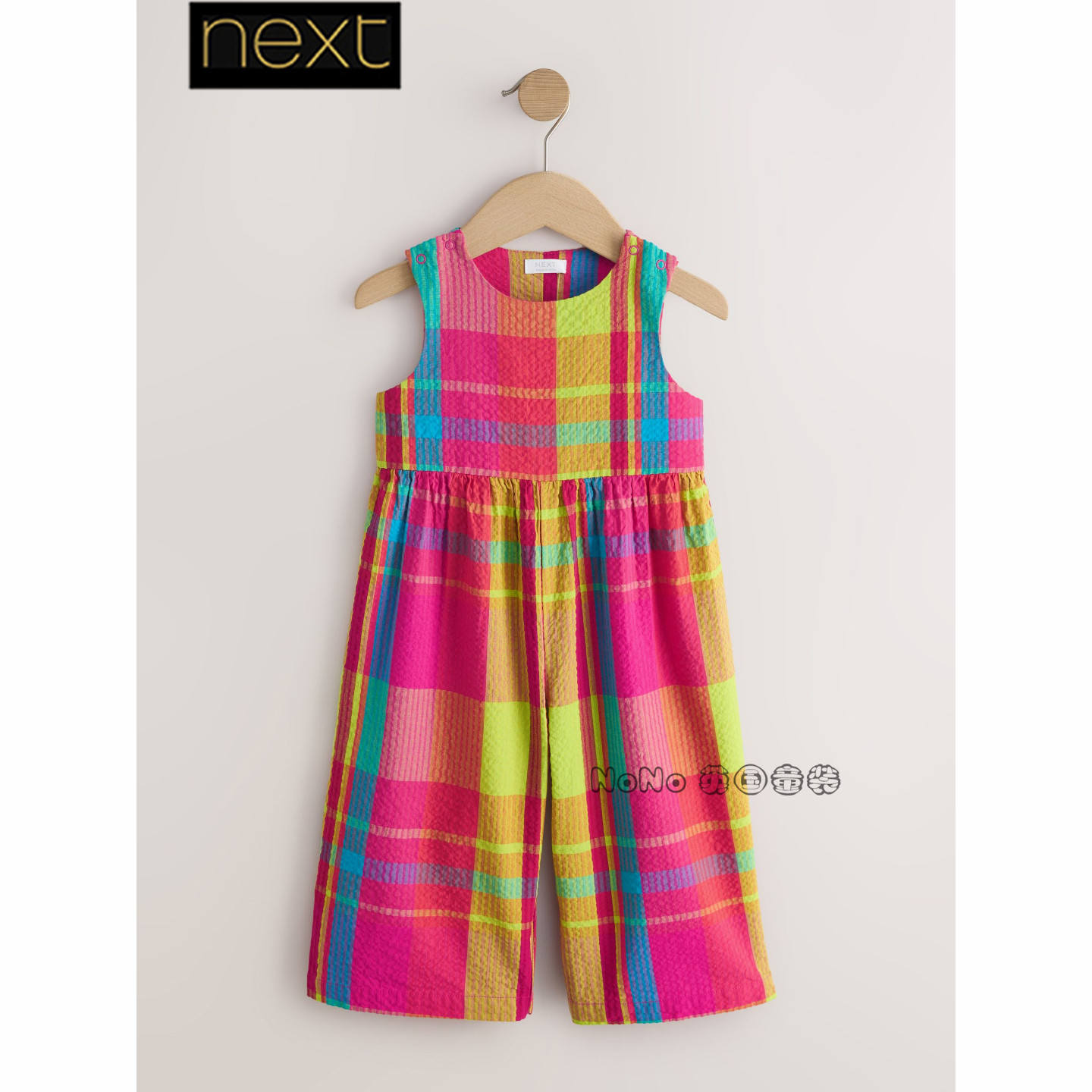 Next英国女童粉黄色格子连身裤体裤连身长裤全棉1-7岁新款Y03-673
