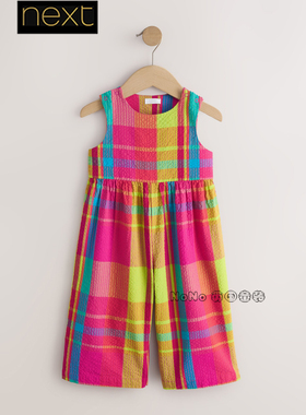 Next英国女童粉黄色格子连身裤体裤连身长裤全棉1-7岁新款Y03-673