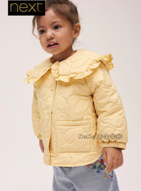 英国Next正品代购女童新款黄色爱心棉服外套娃娃翻领1-7岁W54-093