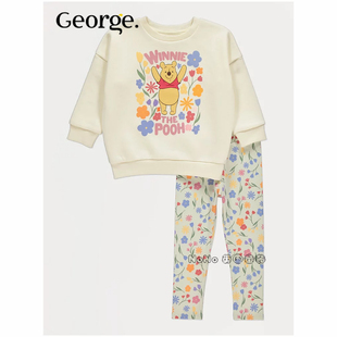 英国乔治George女童黄色小熊维尼噗噗卫衣打底裤休闲套装1384874