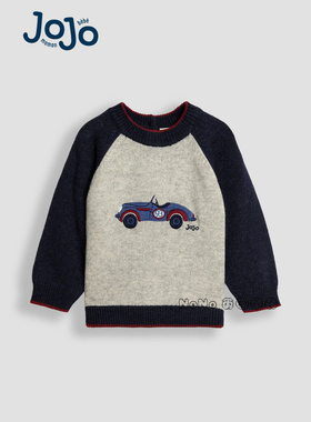 英国JoJo Maman Bebe男童灰色赛车插肩袖毛衣针织衫羊毛F49-203