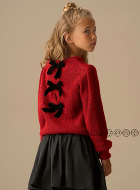 英国Angel& Rocket代女童新年红色蝴蝶结毛衣针织衫3-12岁Y16-305