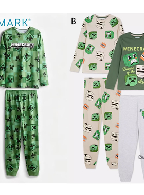 现货英国Primark正品男童绿色我的世界长袖家居服睡衣秋裤3-15岁