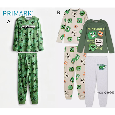 现货英国Primark正品男童绿色我的世界长袖家居服睡衣秋裤3-15岁