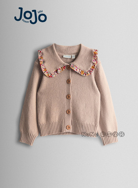 英国JoJo Maman Bebe女童乳白色翻领开襟毛衣针织衫1-9岁F78-882