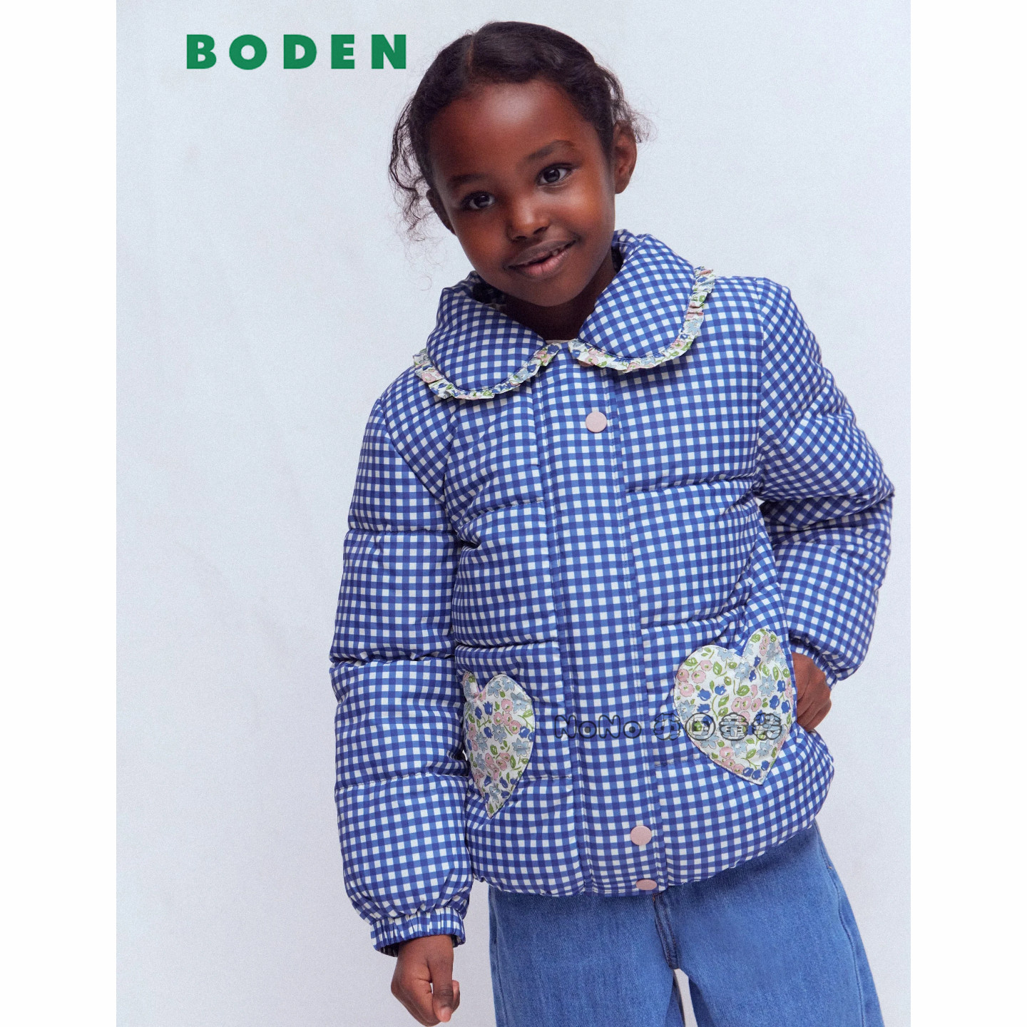 英国Mini BODEN女童蓝色格子碎花外套棉服加厚棉衣2-14岁G5778