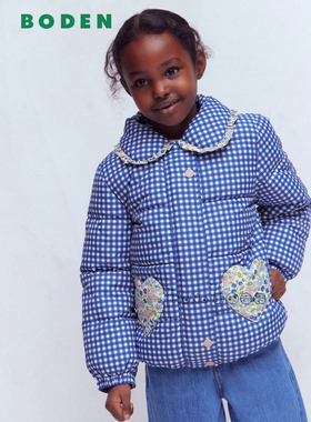 英国Mini BODEN女童蓝色格子碎花外套棉服加厚棉衣2-14岁G5778
