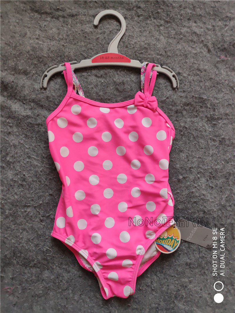 折扣现货英国Matalan正品女童粉色圆点小碎花连体泳衣两件装