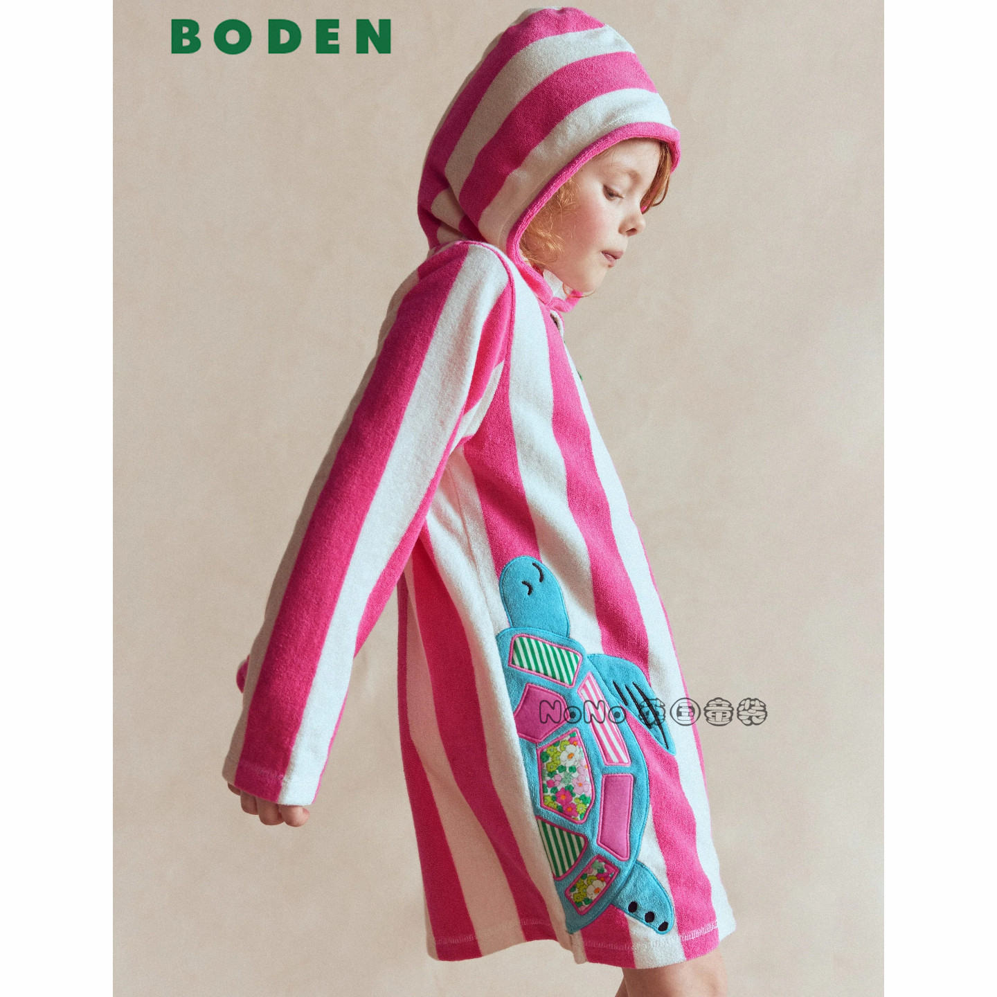 英国Mini Boden女童粉色海龟浴袍沙滩巾运动衫2-12岁新款G6042