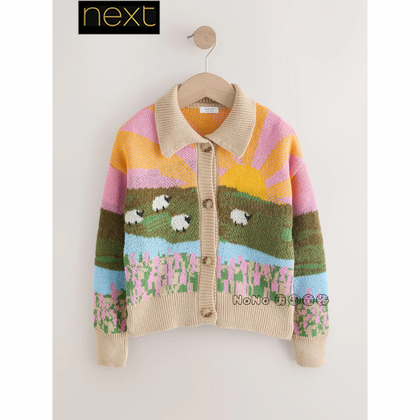 代购英国Next女大童亲子农场风景翻领毛衣针织开衫3-16岁Y21-115