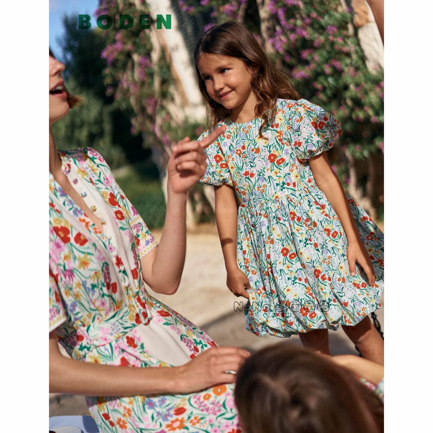 代购英国Mini Boden女童碎花泡泡袖心全棉礼服连衣裙2-8岁G5801