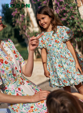 代购英国Mini Boden女童碎花泡泡袖心全棉礼服连衣裙2-8岁G5801
