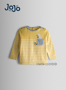 英国Jojo Maman Bebe女童黄色条纹小鸭刺绣长袖T恤全棉Y09-471