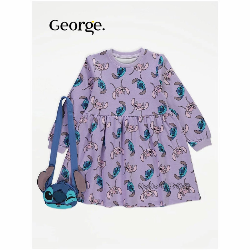 现货英国乔治George女中小童紫色史迪仔奇卫衣连衣裙斜挎包套装