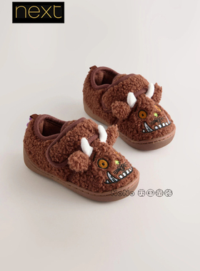 英国Next代购儿童咖色咕噜牛Gruffalo棉拖地板拖鞋冬季F12-791