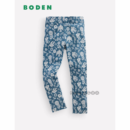 英国Mini Boden女童蓝色小鸟碎花打底长裤全棉2-14岁新款G5517