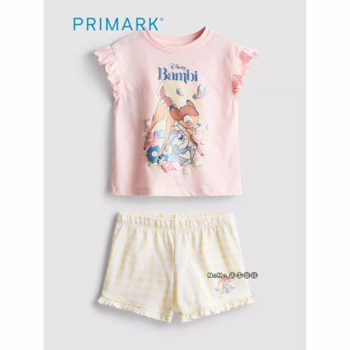 英国Primark代购儿童粉色小鹿斑比短袖家居服睡衣裤外穿柔软全棉