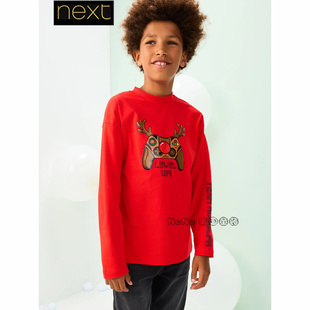 16岁圆领F95 T恤纯棉3 959 亲子红色驯鹿手柄长袖 英国Next男大童款