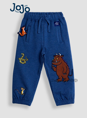 英国JoJo Maman Bebe男童蓝色咕噜牛贴布长裤运动卫裤W25-172