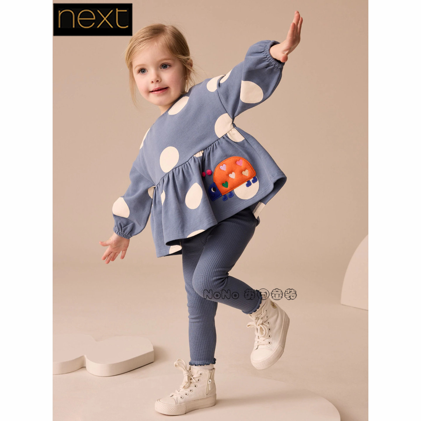 英国Next正品代购女童甲虫波点套头卫衣打底裤纯棉套装AP5-628