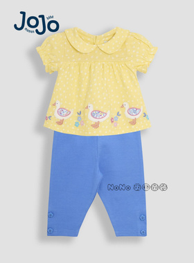 现货英国JOJO Maman Bebe女童黄色鸭子刺绣短袖T恤打底裤套装