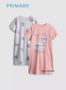 英国PRIMARK女童粉灰色库洛米玉桂狗短袖家居裙睡裙衣纯棉5-13岁