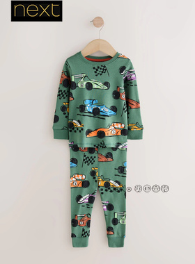 英国Next男童彩色赛车绿色长袖家居服睡衣裤秋衣纯棉1-7岁W28-591