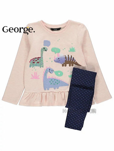 现货英国乔治George女童粉色闪光恐龙运动衫紧身裤套装714187