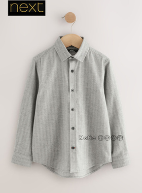 英国Next正品代购男大童灰色学院长袖衬衫翻领衬衣纯棉F31-846