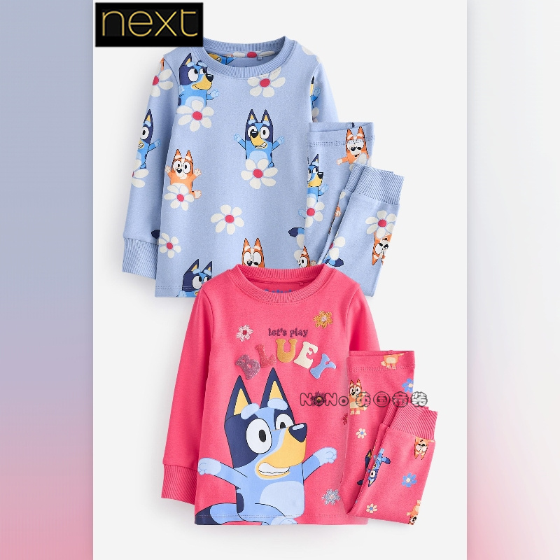 现货英国Next女童粉蓝色布鲁伊宾果长袖家居服睡衣睡裤975-771