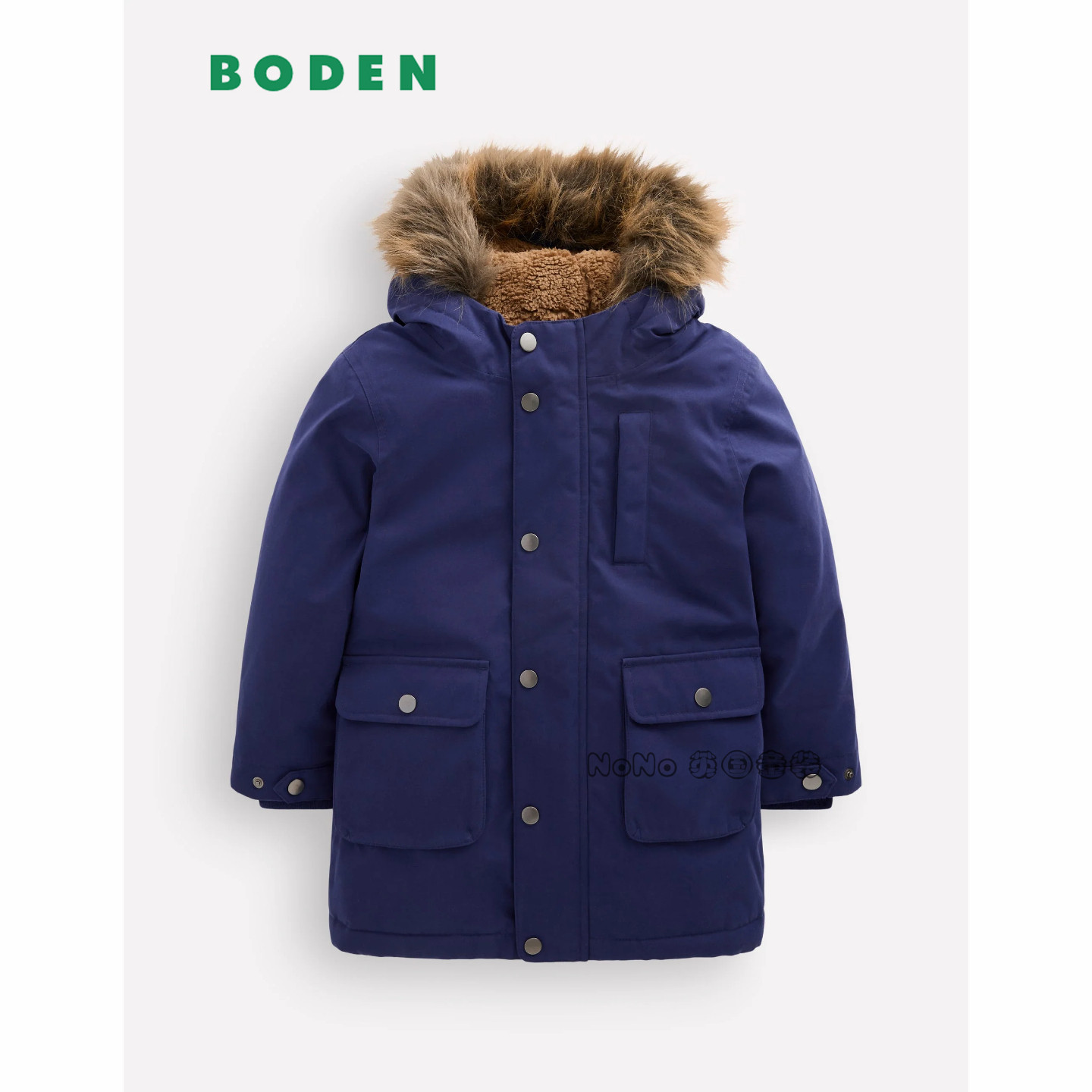 英国Mini BODEN男童深蓝色派克防雪外套棉服连帽棉衣2-14岁B3297