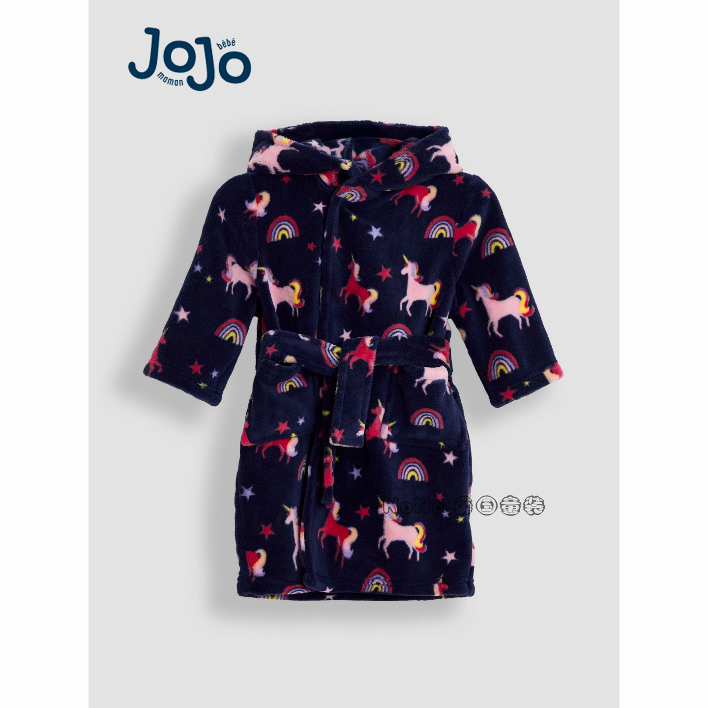 JoJo Maman BEBE英国女童彩虹独角兽抓绒睡袍浴袍家居服F47-430