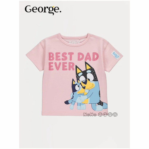 代购英国乔治George女童粉色布鲁伊父爱短袖T恤全棉新款1397797