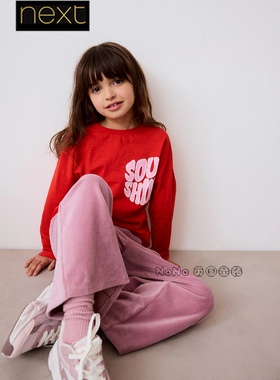 英国Next女大童亲子新年红色长袖T恤运动纯棉3-16岁新款W28-652