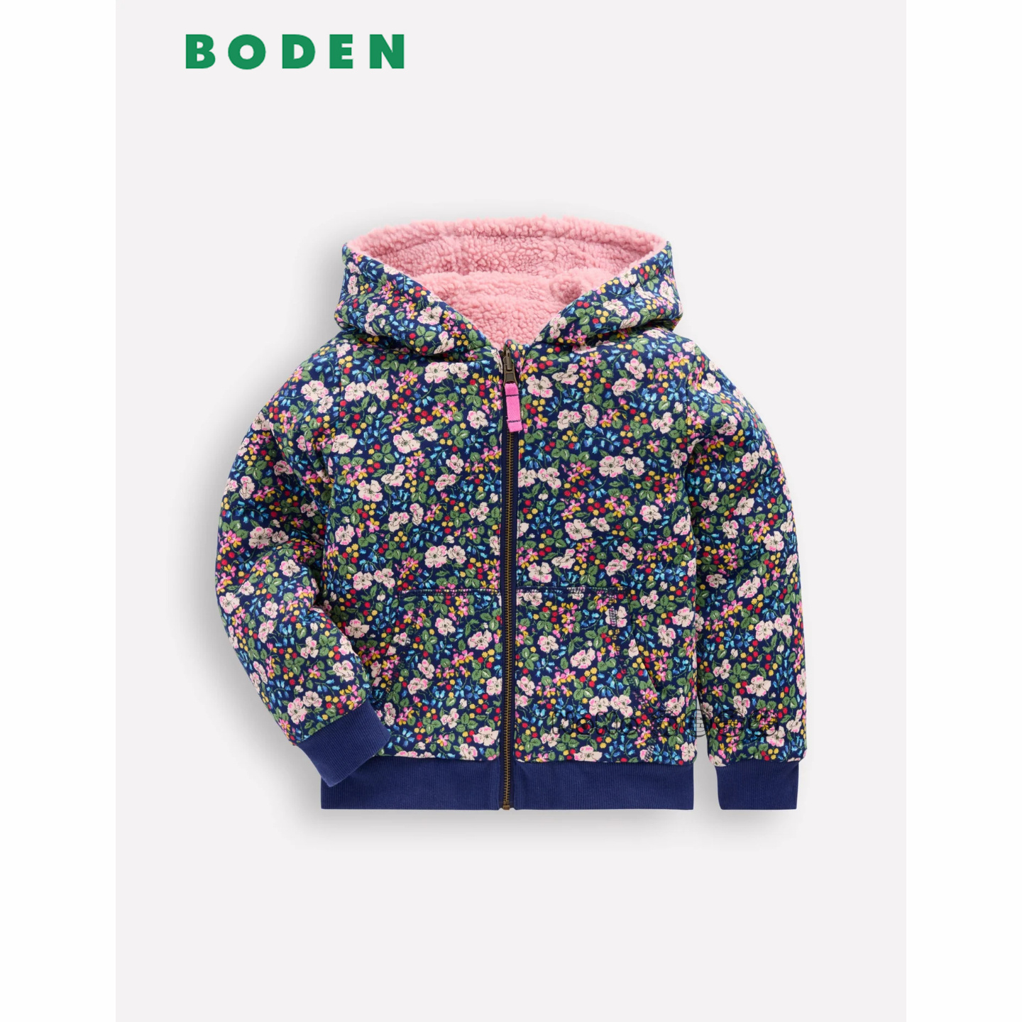 代购英国Mini Boden正品女童碎花毛毛外套卫衣运动衫加厚绒G5606