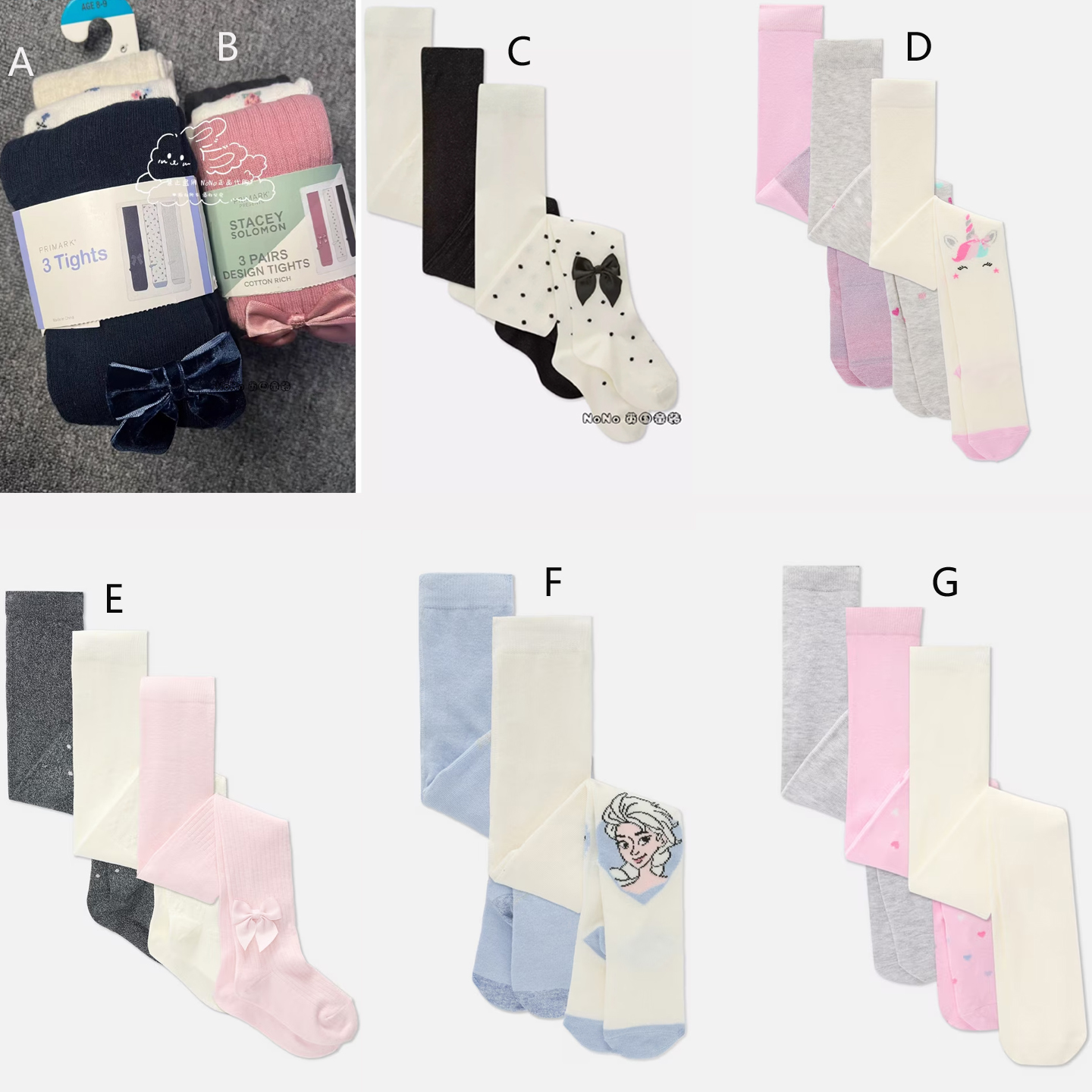 现货英国PRIMARK女童乳白蓝色波点蝴蝶结爱莎独角兽连裤袜弹力袜