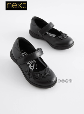 英国Next代购女大童黑色蝴蝶皮鞋礼服鞋魔术贴学院玛丽珍C68-683
