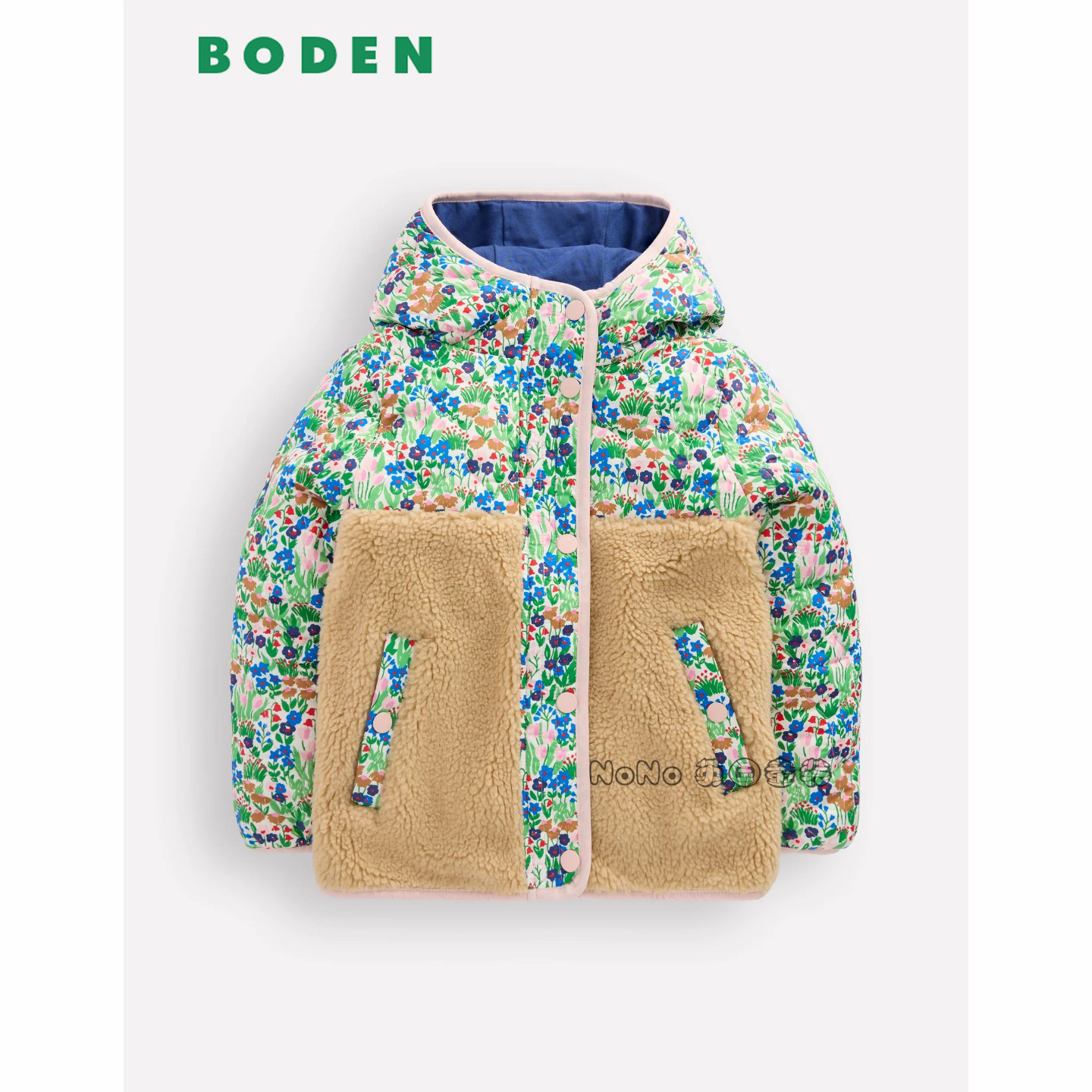 英国Mini BODEN女童绿色碎花外套羊羔毛棉服加厚棉衣2-14岁G5538