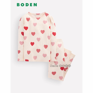 英国Mini Boden女童款粉红色爱心长袖家居服睡衣秋裤2-14岁G5937