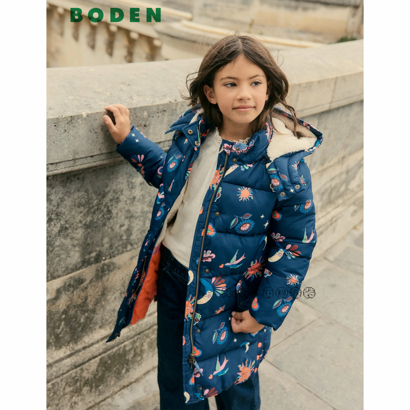 英国Mini BODEN女童小鸟月亮外套棉服加厚棉衣长款2-14岁G5578