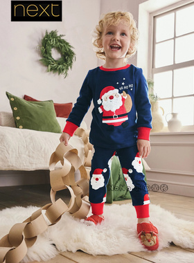 英国Next儿童兄妹红色圣诞老人纯棉家居服睡衣裤1-12岁F75-820