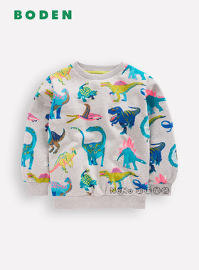 英国Mini Boden男童灰色恐龙印花卫衣运动衫套全棉2-10岁B3068