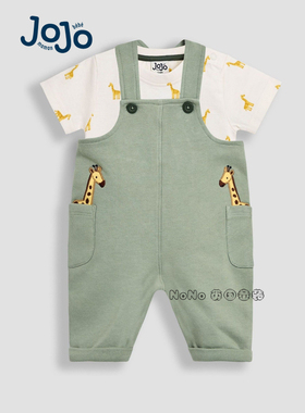 英国JOJO Maman Bebe婴儿长颈鹿背带裤短袖T恤套装全棉W25-167