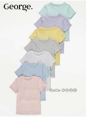 英国乔治George代购女童酒浅色粉紫蓝绿白黄色短袖T恤纯棉打底衫