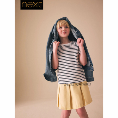 Next英国正品代购女大童亲子浅黄色牛仔半身裙百褶3-16岁V02-124