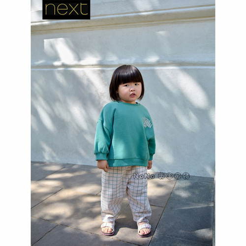 英国Next正品女童绿色格子卫衣运动裤休闲套装1-7岁新款G81-622