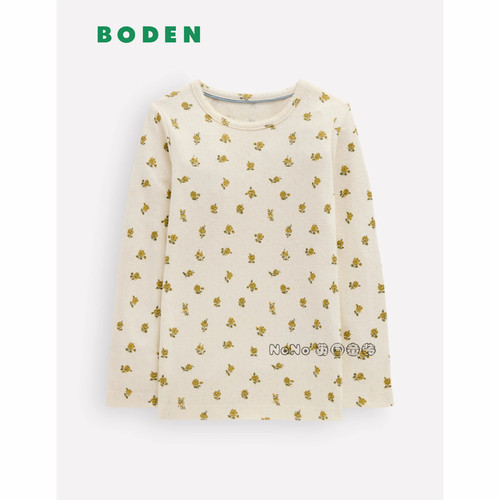代购英国Mini BODEN女童黄色小碎花长袖T恤休闲打底2-14岁G4920