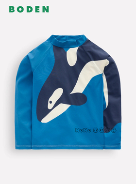 代购英国Mini BODEN男童蓝色鲸鱼泳衣防晒SPF50+T恤2-10岁B3196