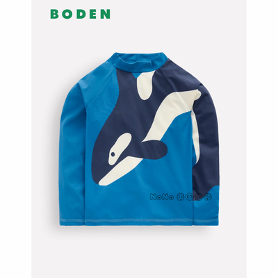代购英国Mini BODEN男童蓝色鲸鱼泳衣防晒SPF50+T恤2-10岁B3196