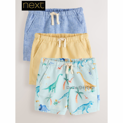 Next英国正品男童黄蓝色恐龙全棉休闲短裤夏季新款1-7岁W91-654